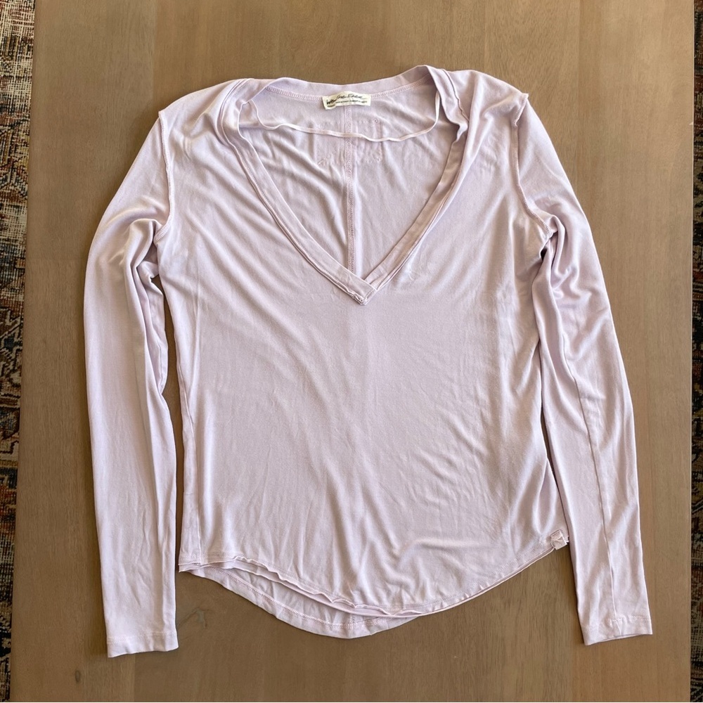 Free People We The Free Light Purple V-Neck Long Sleeve Top